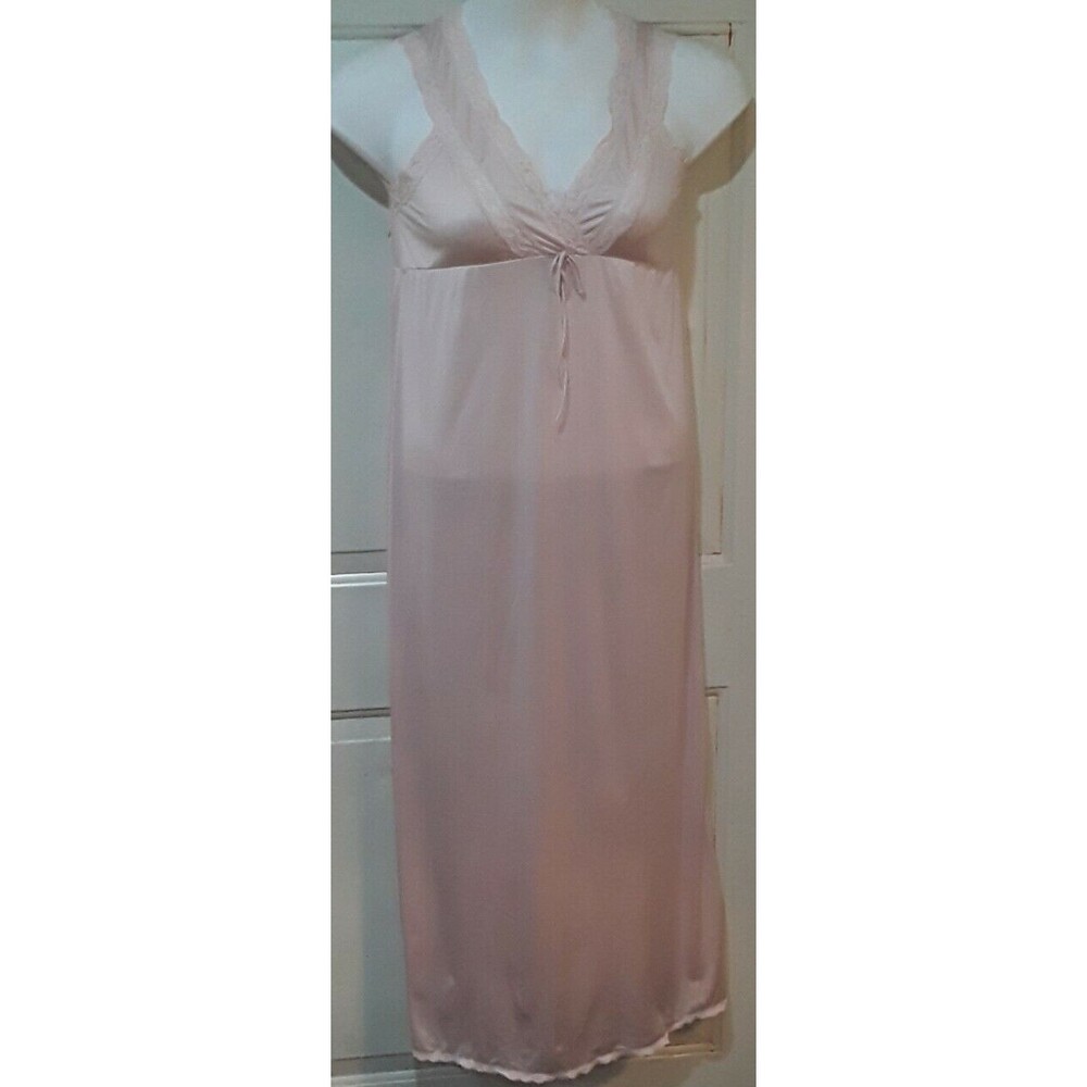 Vintage Nightgown, Dixie Belle Antron III Floor Length Pink Lace Trimmed  Sz M